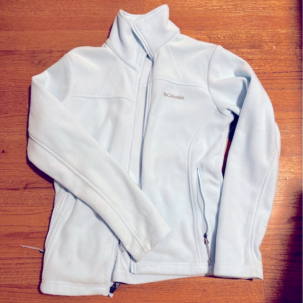 Zip up Columbia sweater jacket, light blue worn a handful of times